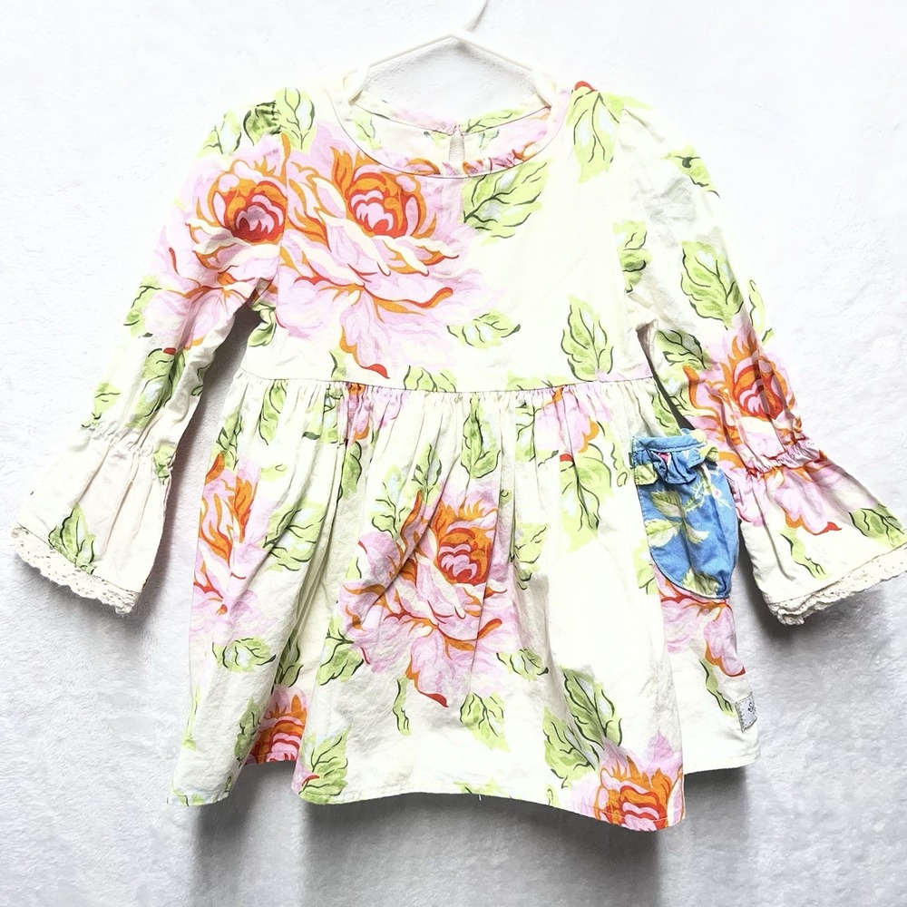 Sweet Honey Floral Ruffle Dress Toddler Girl 3T‎ Pocket Flare Sleeve Lace Cuff